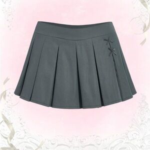 ROMWE Dark Gray Pleated Skater Mini Skirt with Side Bows
